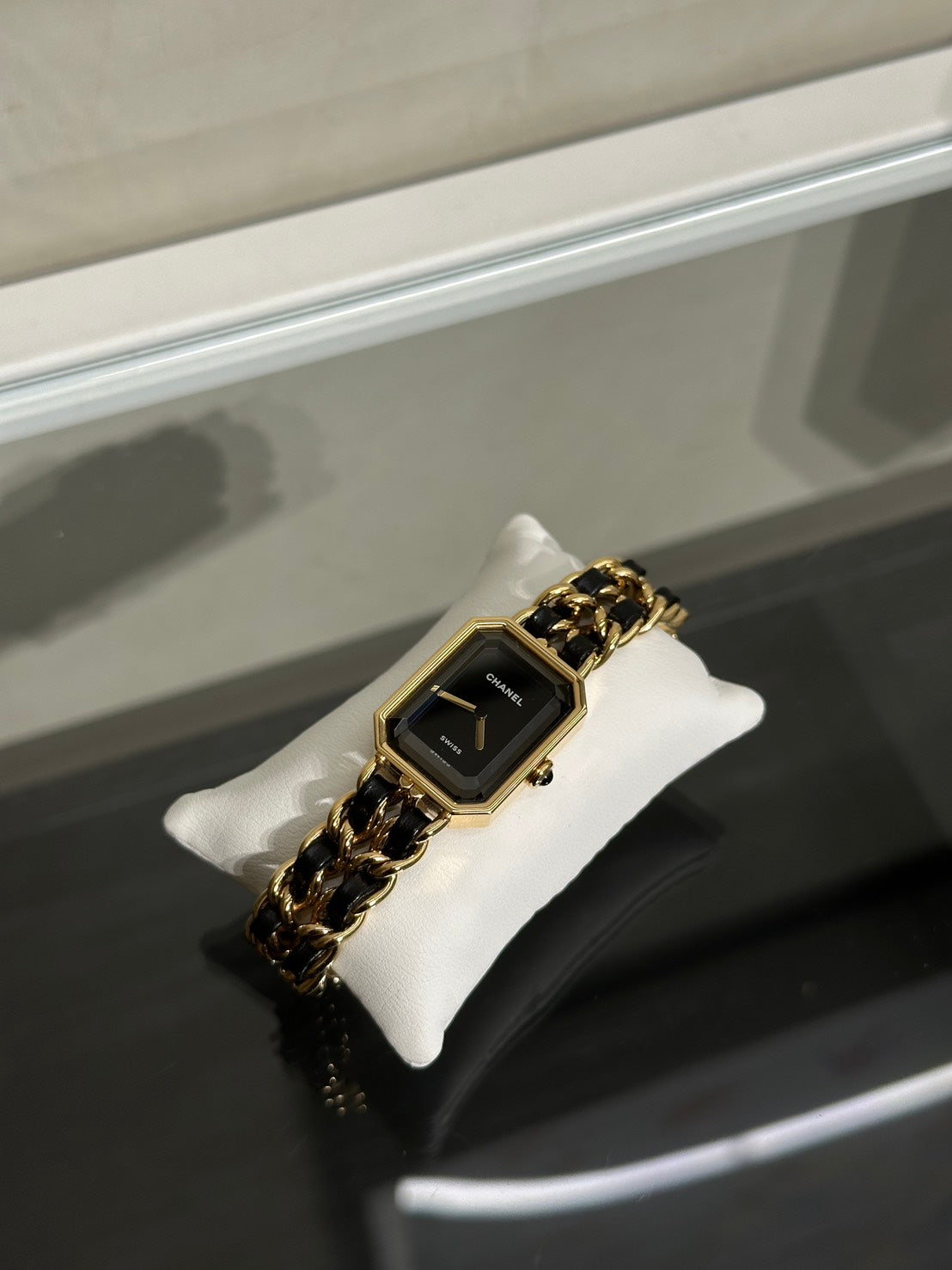 CHANEL 經典Premiers皮穿鍊方糖腕錶 - L黑金