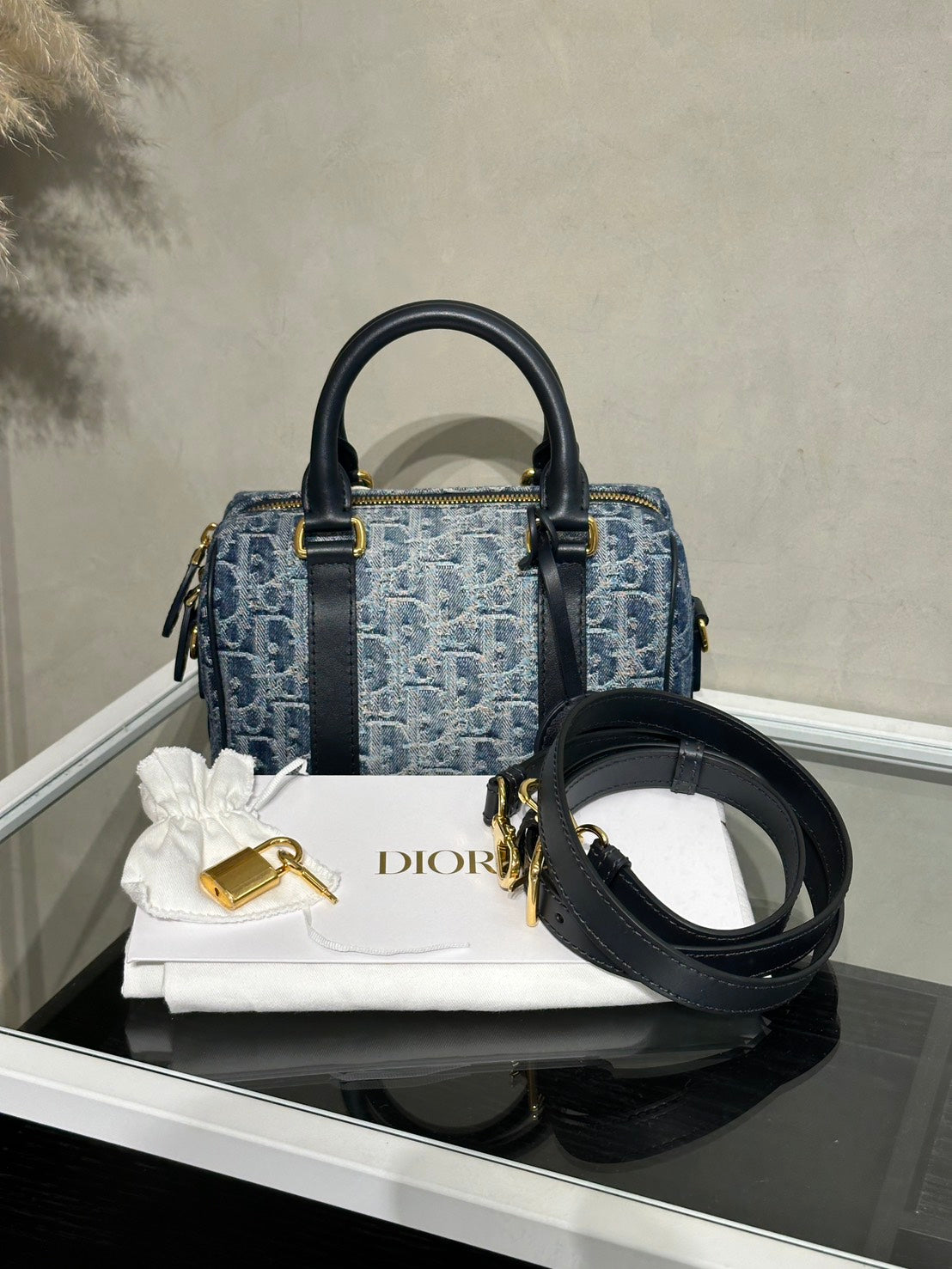 DIOR Oblique Groove波士頓包 20 - 單寧