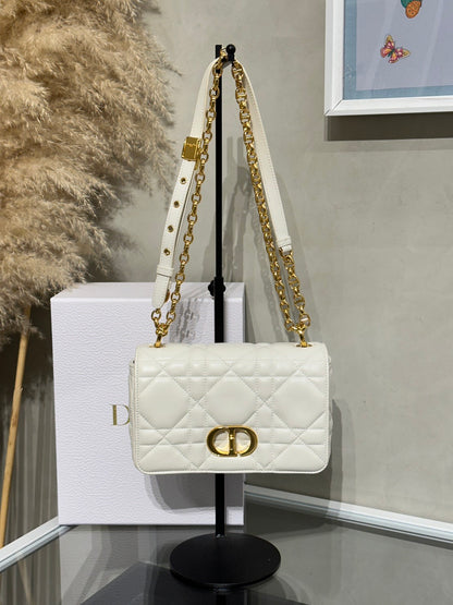 DIOR Caro藤格紋斜背包 - 小號白金