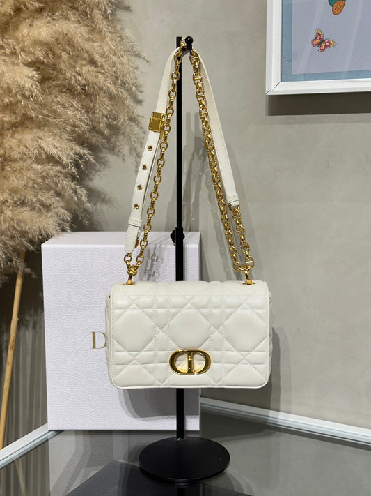 DIOR Caro藤格紋斜背包 - 小號白金