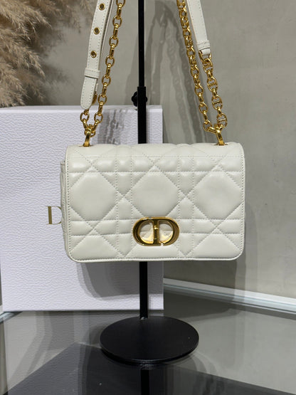 DIOR Caro藤格紋斜背包 - 小號白金
