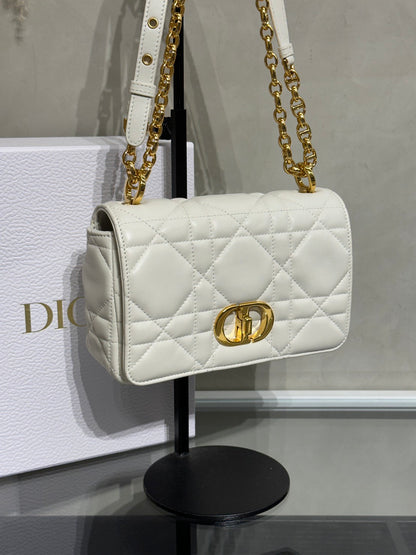DIOR Caro藤格紋斜背包 - 小號白金
