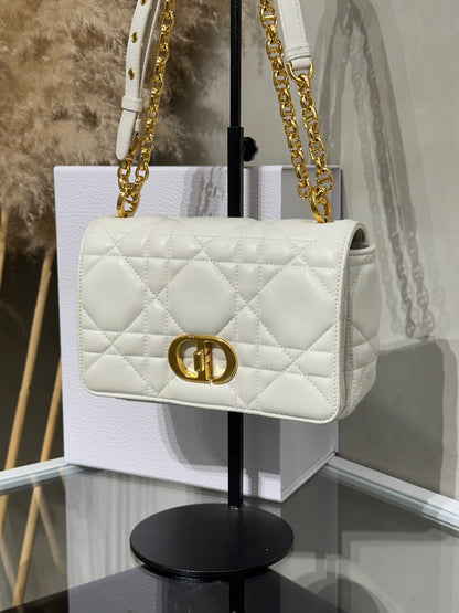DIOR Caro藤格紋斜背包 - 小號白金