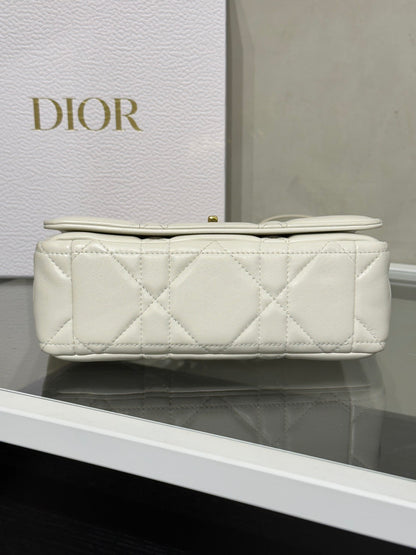 DIOR Caro藤格紋斜背包 - 小號白金