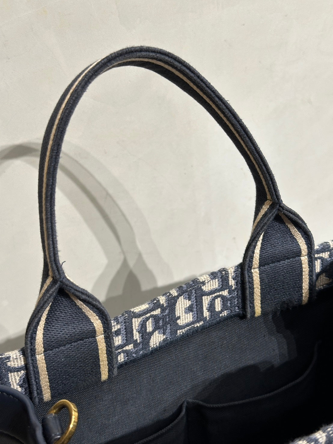 DIOR 刺繡老花背帶款Tote - 小號深藍