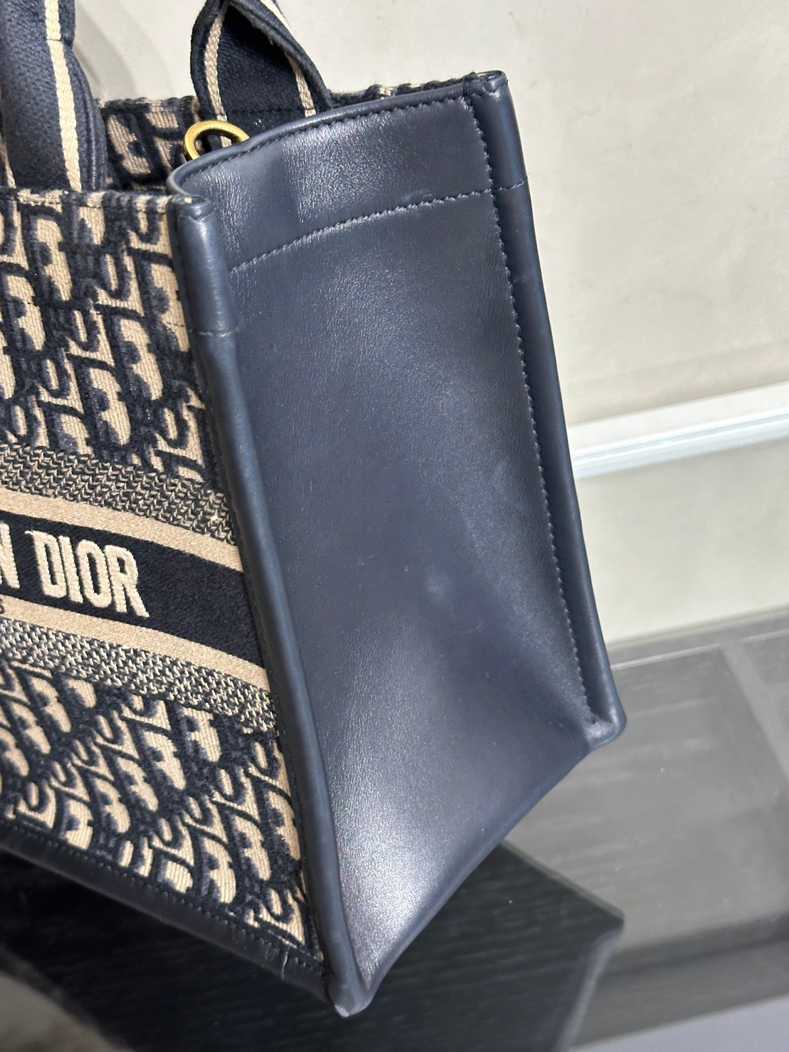 DIOR 刺繡老花背帶款Tote - 小號深藍