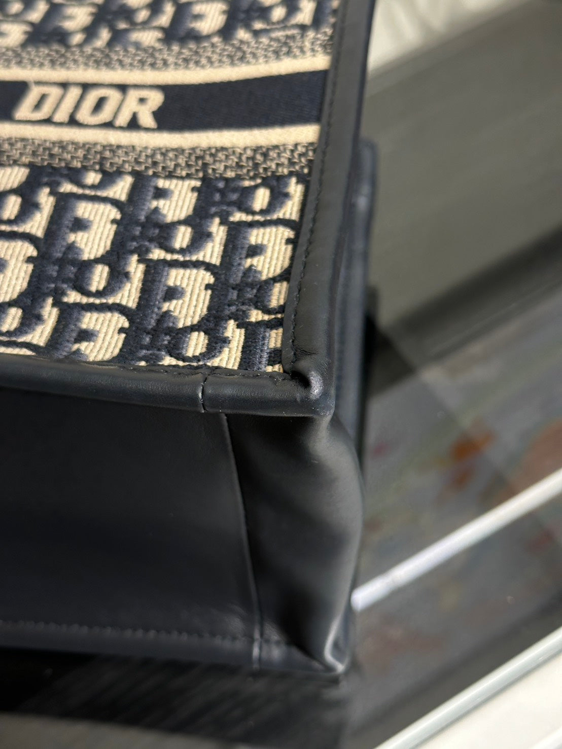 DIOR 刺繡老花背帶款Tote - 小號深藍