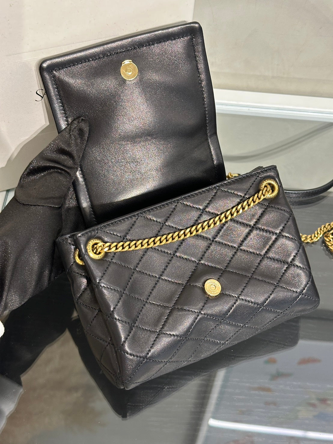 YSL Mini Nolita羊皮斜背包 - 黑金
