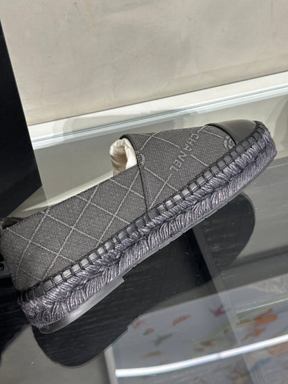 CHANEL 帆布草編漁夫鞋 - 黑  37