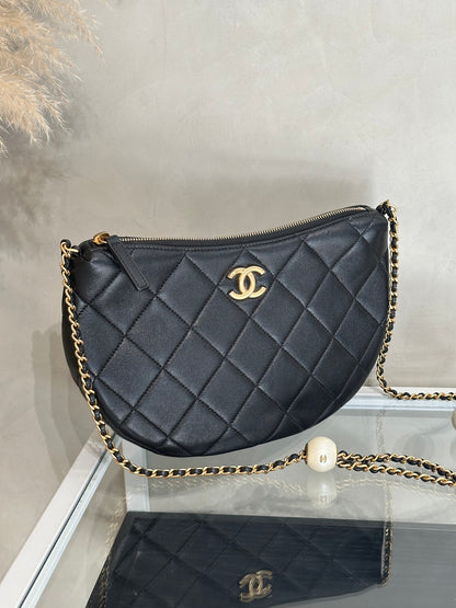 CHANEL 24S珍珠湯圓調節月亮包 - 大號黑金