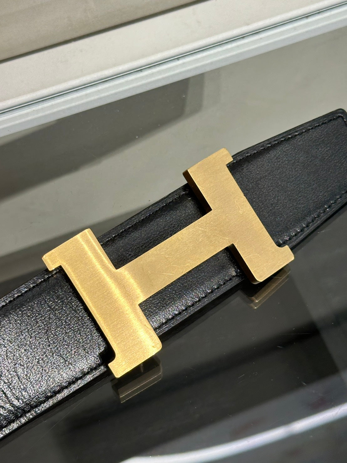 HERMES H金皮帶釦雙面腰帶 - 黑拚棕 120