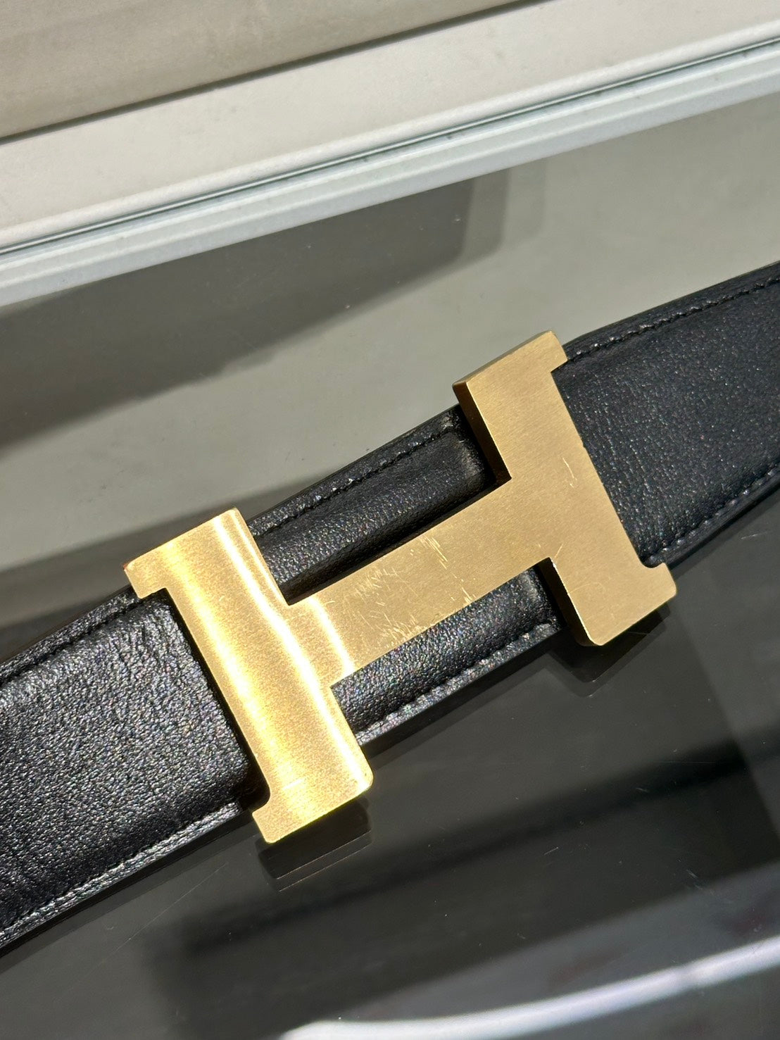 HERMES H金皮帶釦雙面腰帶 - 黑拚棕 120