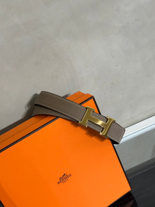 HERMES H金皮帶釦雙面腰帶 - 大象灰拚黑 70