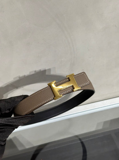 HERMES H金皮帶釦雙面腰帶 - 大象灰拚黑 70