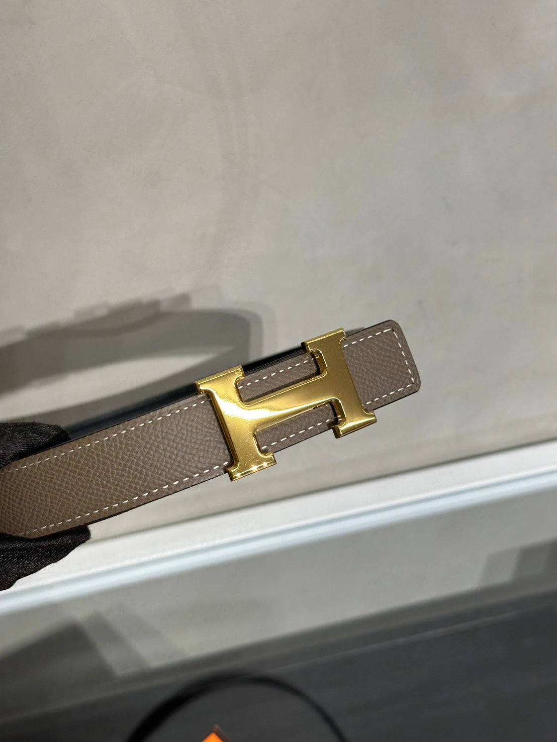 HERMES H金皮帶釦雙面腰帶 - 大象灰拚黑 70