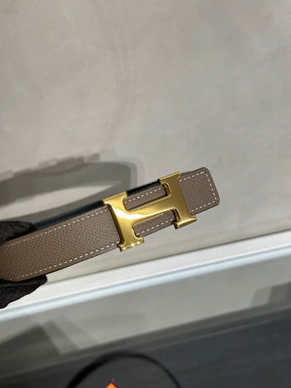 HERMES H金皮帶釦雙面腰帶 - 大象灰拚黑 70