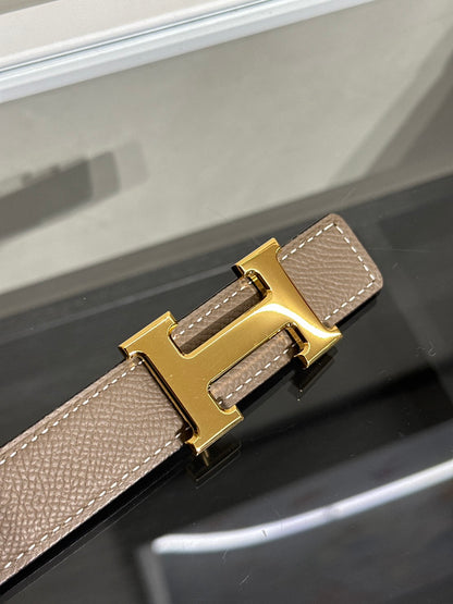 HERMES H金皮帶釦雙面腰帶 - 大象灰拚黑 70