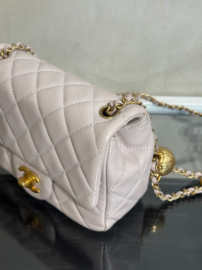 CHANEL 經典口蓋包方胖子 17 - 金球淺灰紫