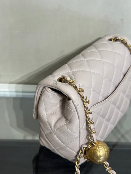 CHANEL 經典口蓋包方胖子 17 - 金球淺灰紫