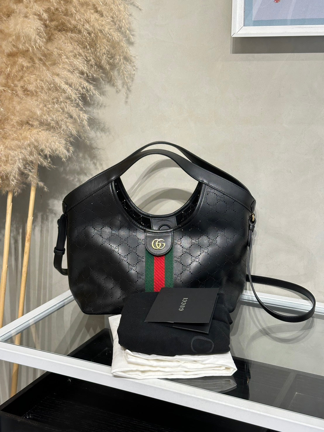 GUCCI Giglio皮革托特包 - 小號黑