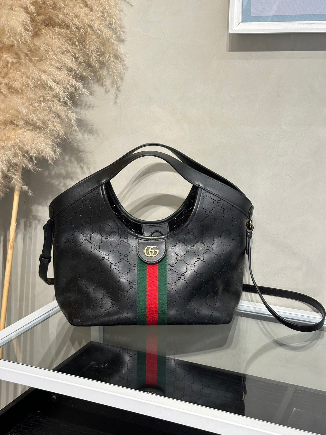 GUCCI Giglio皮革托特包 - 小號黑