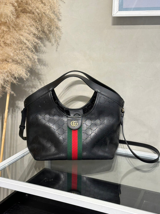 GUCCI Giglio皮革托特包 - 小號黑