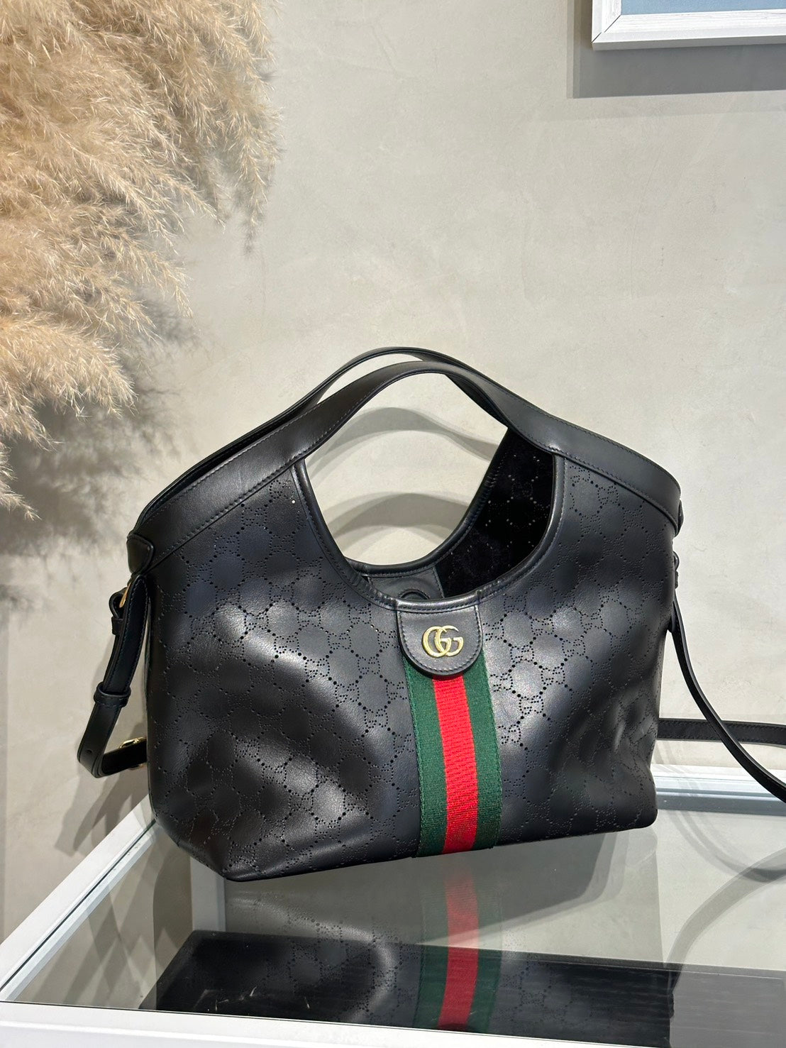 GUCCI Giglio皮革托特包 - 小號黑