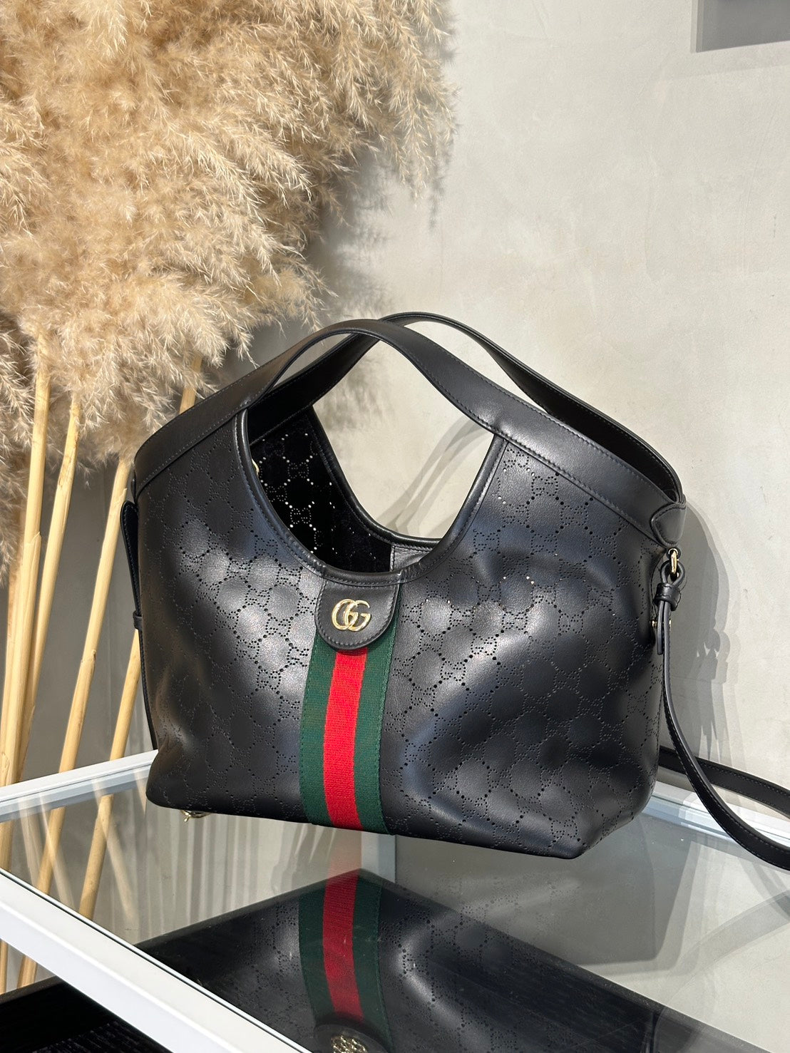GUCCI Giglio皮革托特包 - 小號黑
