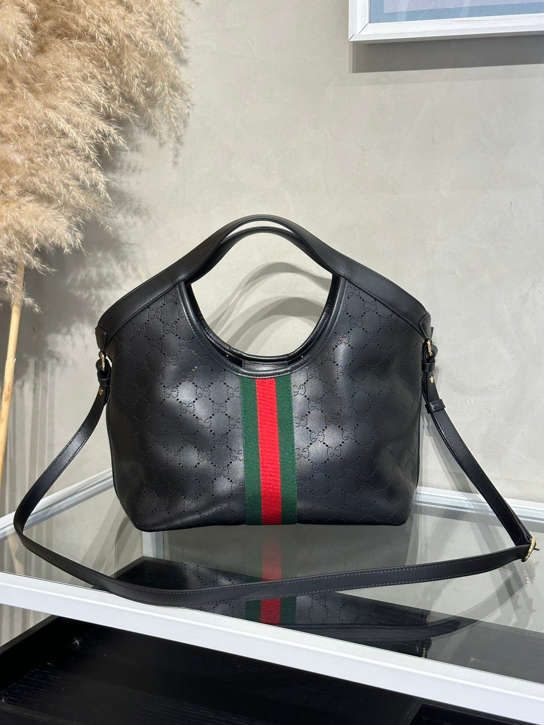 GUCCI Giglio皮革托特包 - 小號黑