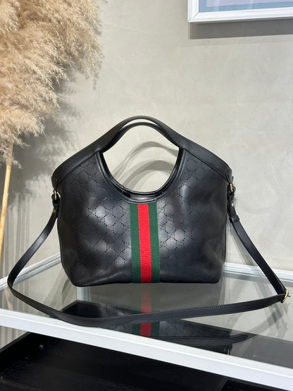 GUCCI Giglio皮革托特包 - 小號黑