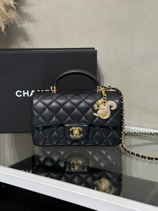 CHANEL 26A Handle Mini CF20 - 松鼠吊飾黑金