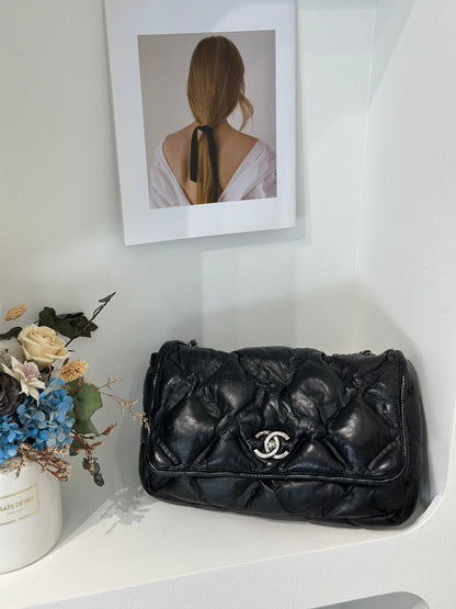 CHANEL 復古菱格紋泡泡包 - 黑銀23開