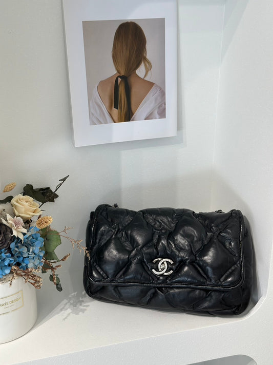 CHANEL 復古菱格紋泡泡包 - 黑銀23開