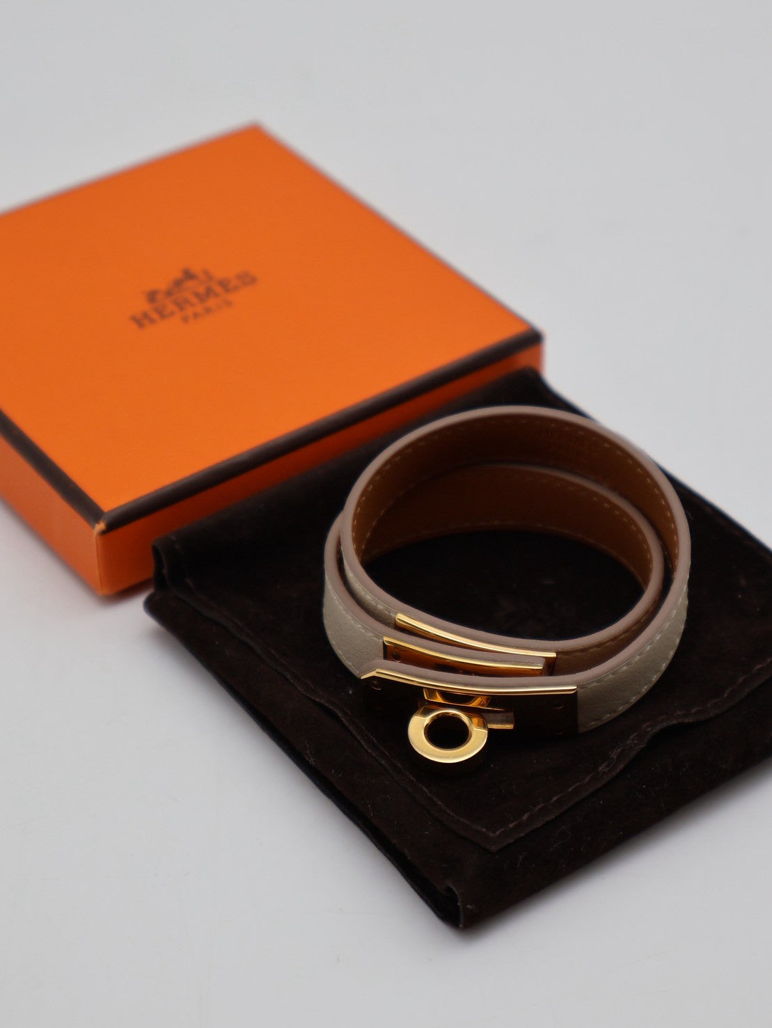 HERMES Mini Kelly雙圈手環 - T1 奶昔白金 T