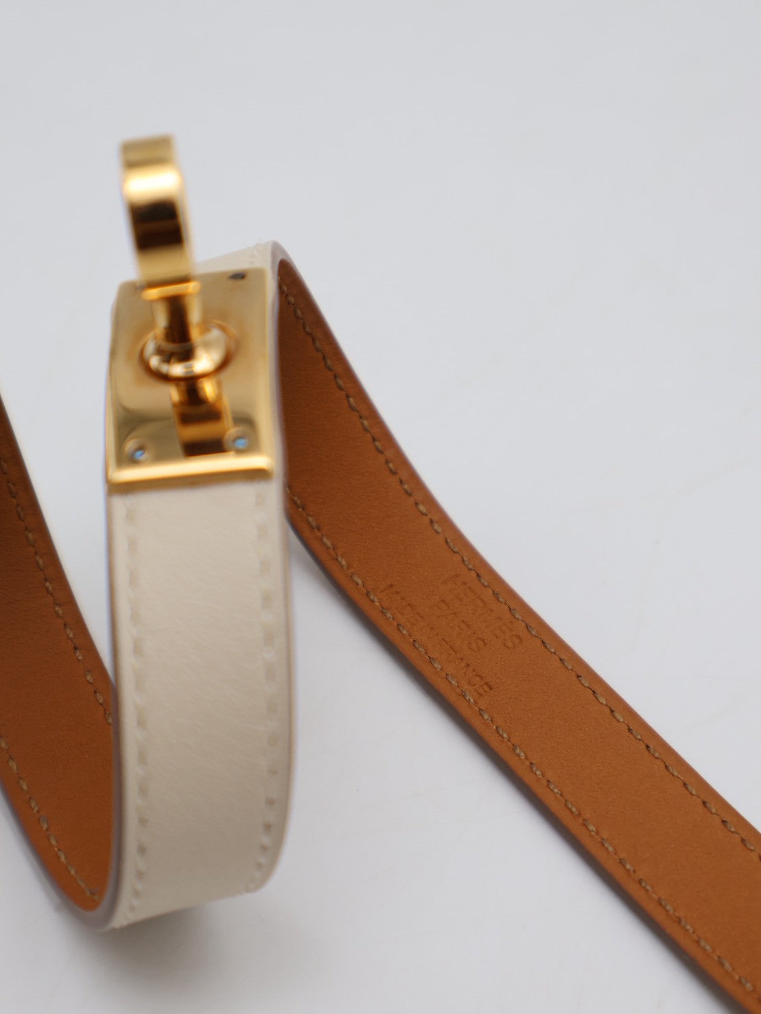 HERMES Mini Kelly雙圈手環 - T1 奶昔白金 T