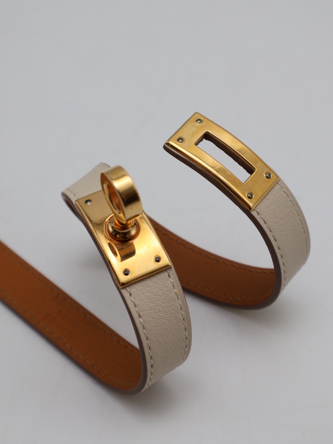 HERMES Mini Kelly雙圈手環 - T1 奶昔白金 T