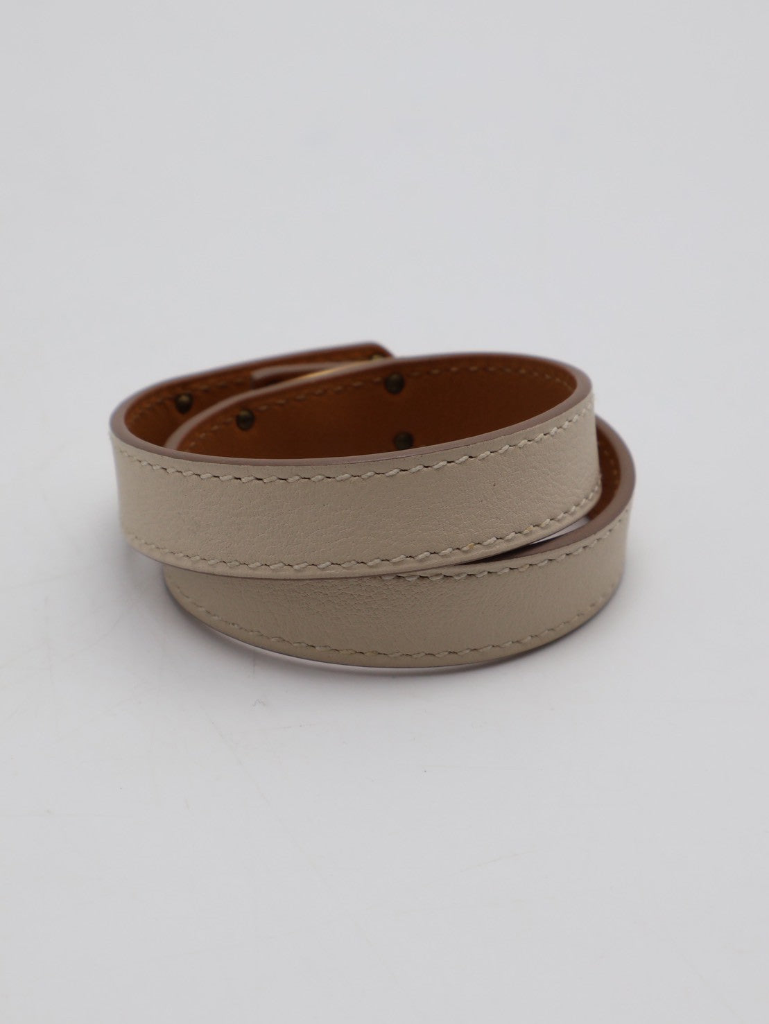HERMES Mini Kelly雙圈手環 - T1 奶昔白金 T