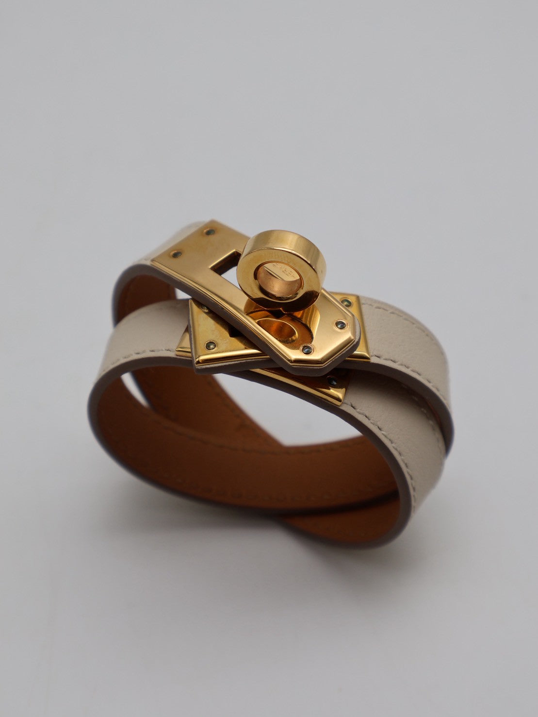 HERMES Mini Kelly雙圈手環 - T1 奶昔白金 T