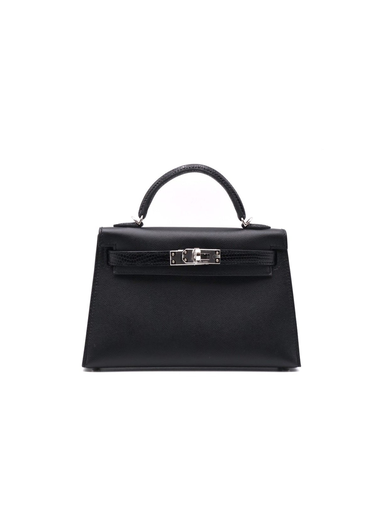 HERMES Mini Kelly ll - Noir 89 蜥蜴拚皮黑銀