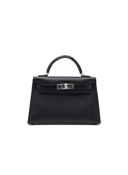 HERMES Mini Kelly ll - Noir 89 蜥蜴拚皮黑銀