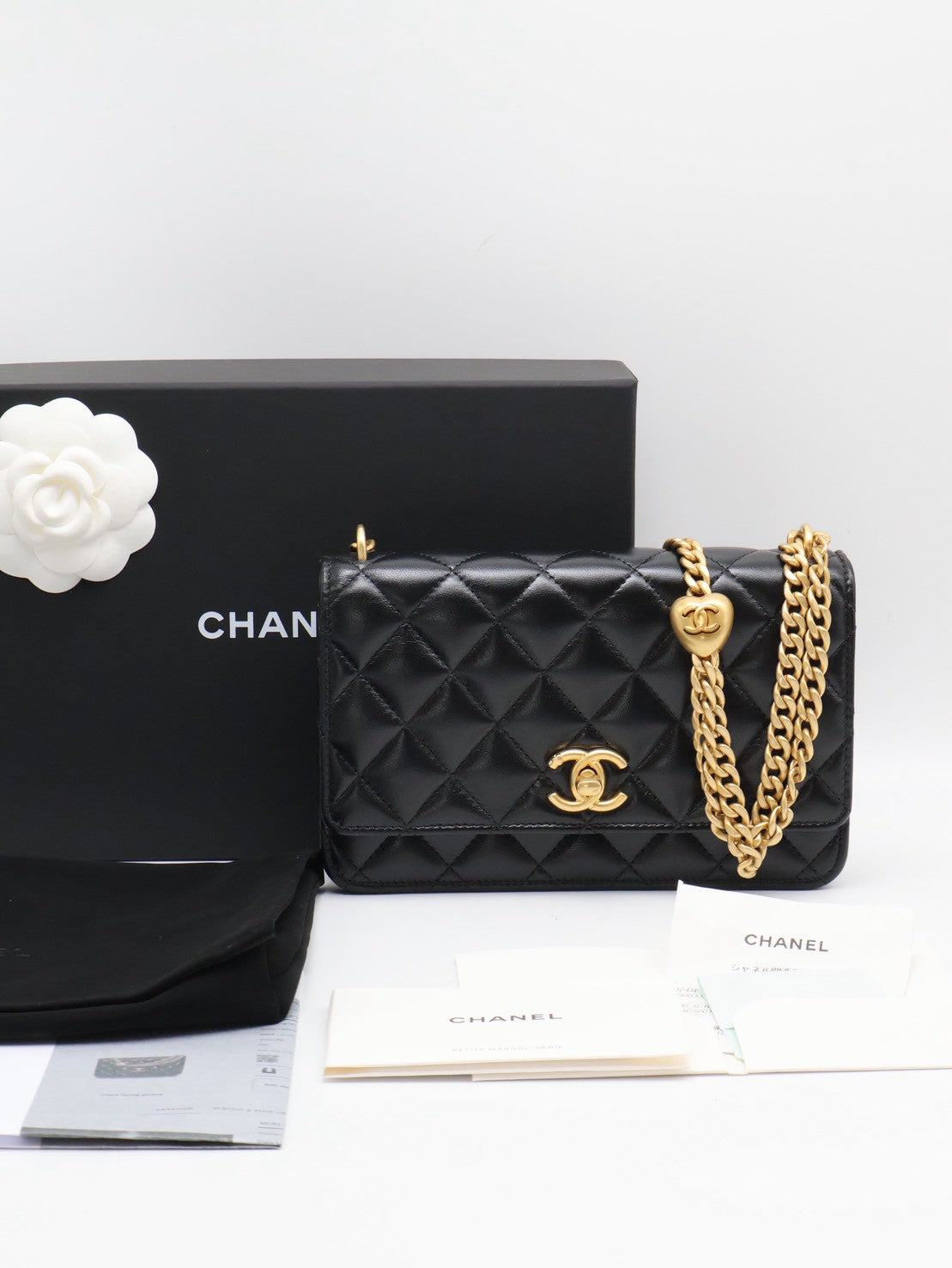 CHANEL 25C愛心調節釦羊皮WOC - 黑金