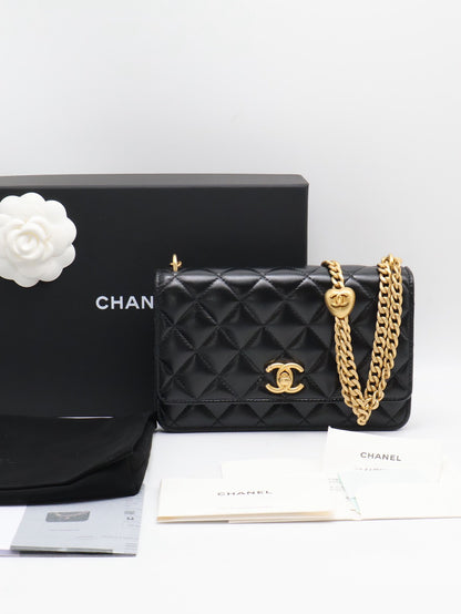 CHANEL 25C愛心調節釦羊皮WOC - 黑金