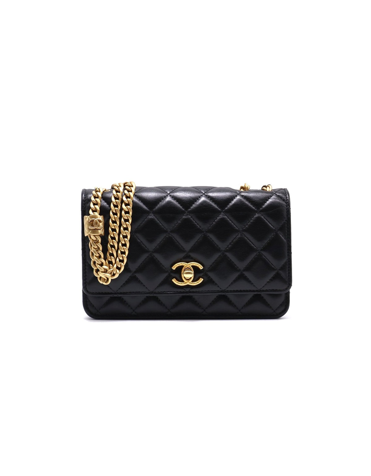 CHANEL 風衣釦小羊皮WOC - 黑金