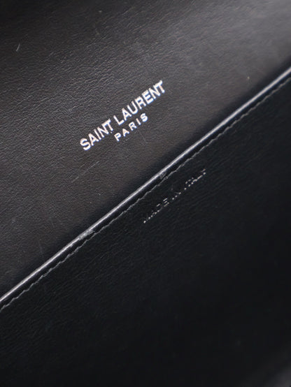 YSL 鱷魚壓紋信封鍊包 - 黑銀