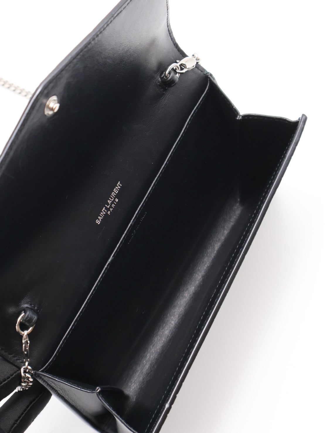 YSL 鱷魚壓紋信封鍊包 - 黑銀