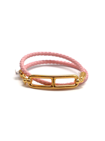 HERMES Roulis double tour雙圈小牛皮手環 - 櫻花粉金 XS