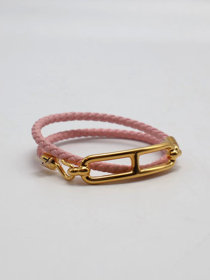 HERMES Roulis double tour雙圈小牛皮手環 - 櫻花粉金 XS