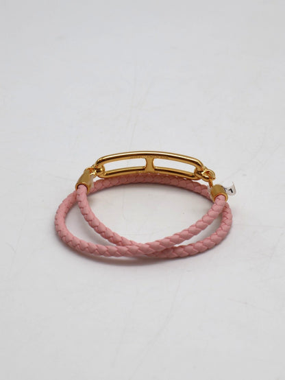 HERMES Roulis double tour雙圈小牛皮手環 - 櫻花粉金 XS