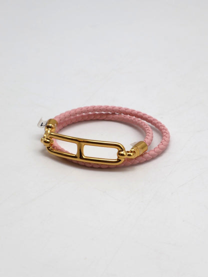 HERMES Roulis double tour雙圈小牛皮手環 - 櫻花粉金 XS