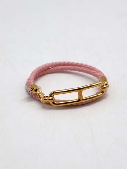 HERMES Roulis double tour雙圈小牛皮手環 - 櫻花粉金 XS